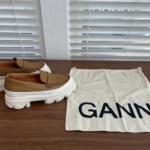 Ganni Brown Loafers with White Soles - Picture 1 of 12